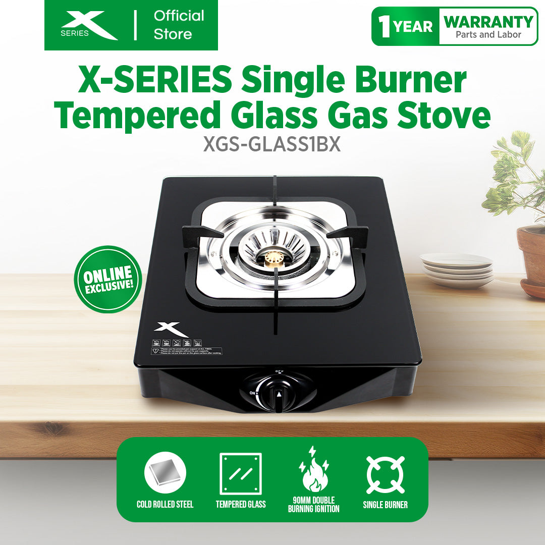 X-SERIES Single Burner Tempered Glass Gas Stove Cast Iron & Automatic Ignition | XGS-GLASS1BX