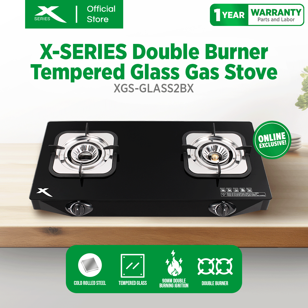 X-SERIES Double Burner Tempered Glass Gas Stove Cast Iron & Automatic Ignition | XGS-GLASS2BX