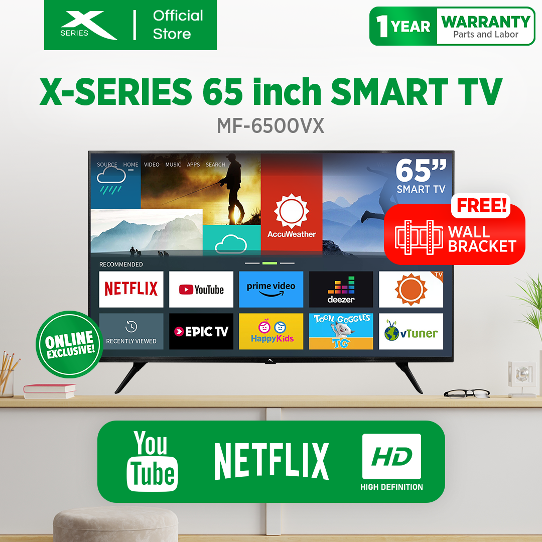 X-SERIES 65 inch LED TV Digital Smart 4K Ultra HD Slim Bezel w/ Free Wall Bracket | MF-6500VX