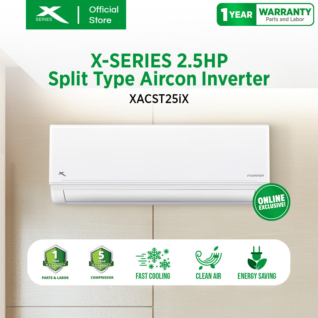 X-SERIES 2.5HP Split Type Aircon INVERTER 2-way Draining Connection (Silver) | XACST25iX