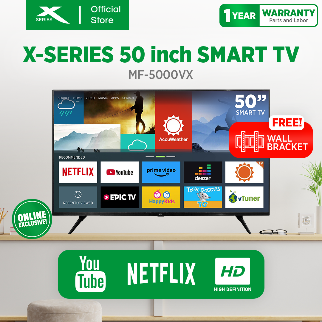 X-SERIES 50 inch LED TV Digital Smart 4K Ultra HD Slim Bezel w/ Free Wall Bracket | MF-5000VX