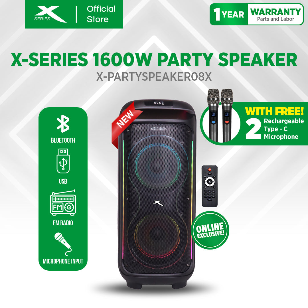 X-SERIES 1600W Party Speaker Output12V 100W Battery 12V 9000MAH Speaker 8" FMUSB Bluetooth IX-PARTYSPEAKERO8X]