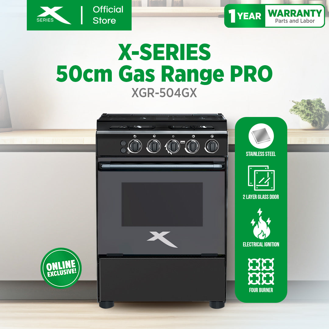 X-SERIES 50cm Gas Range 4-Burner 55L Oven LPG Gas Source w/ FFD Iron Cast & Cover | XGR-504GX