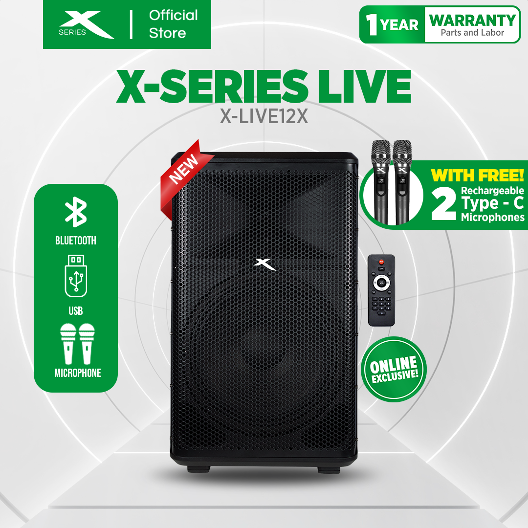 X-SERIES 1800W Concert Speaker with 2 Wireless Mic, Bluetooth, TF Card and Aux Input (X-LIVE12X)