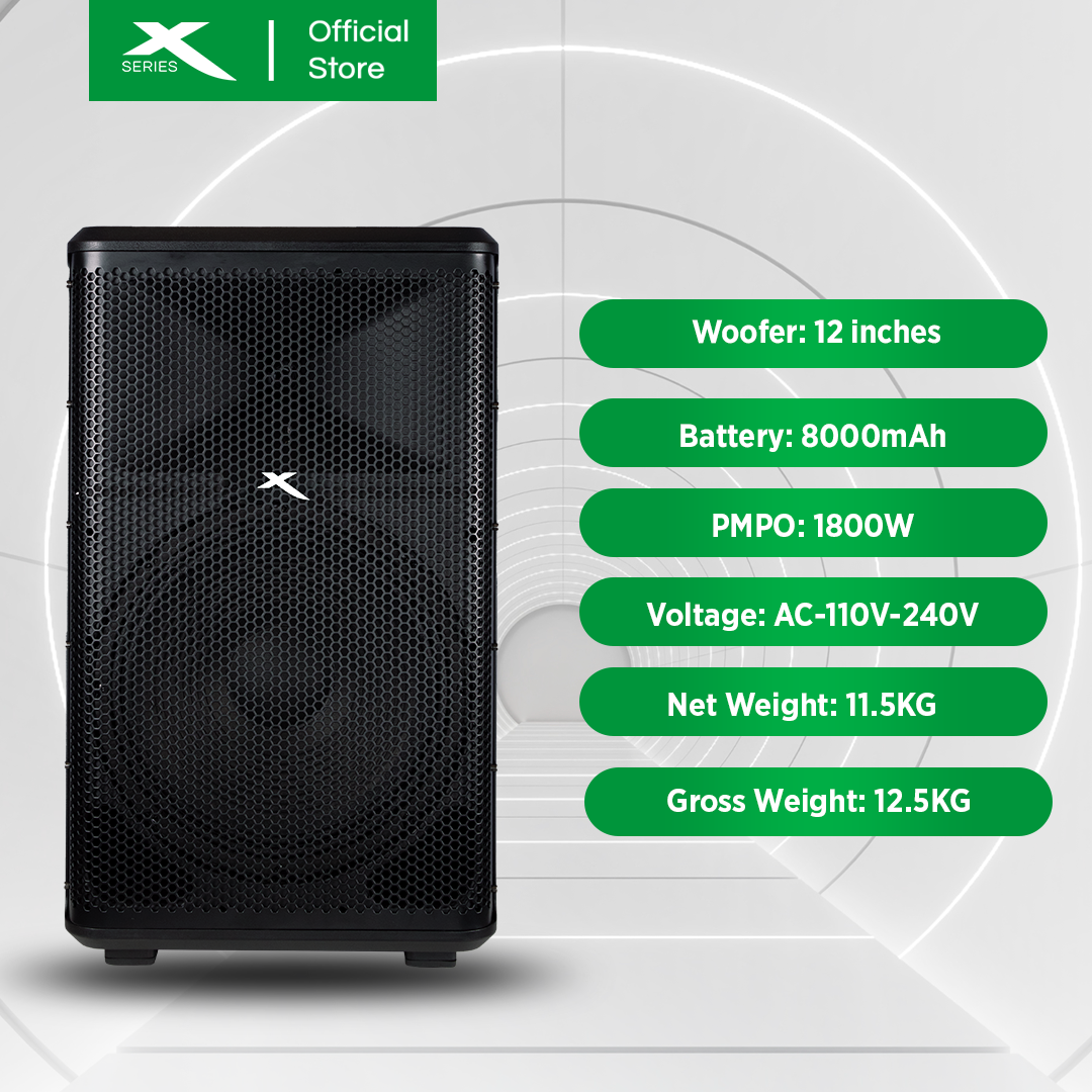 X-SERIES 1800W Concert Speaker with 2 Wireless Mic, Bluetooth, TF Card and Aux Input (X-LIVE12X)