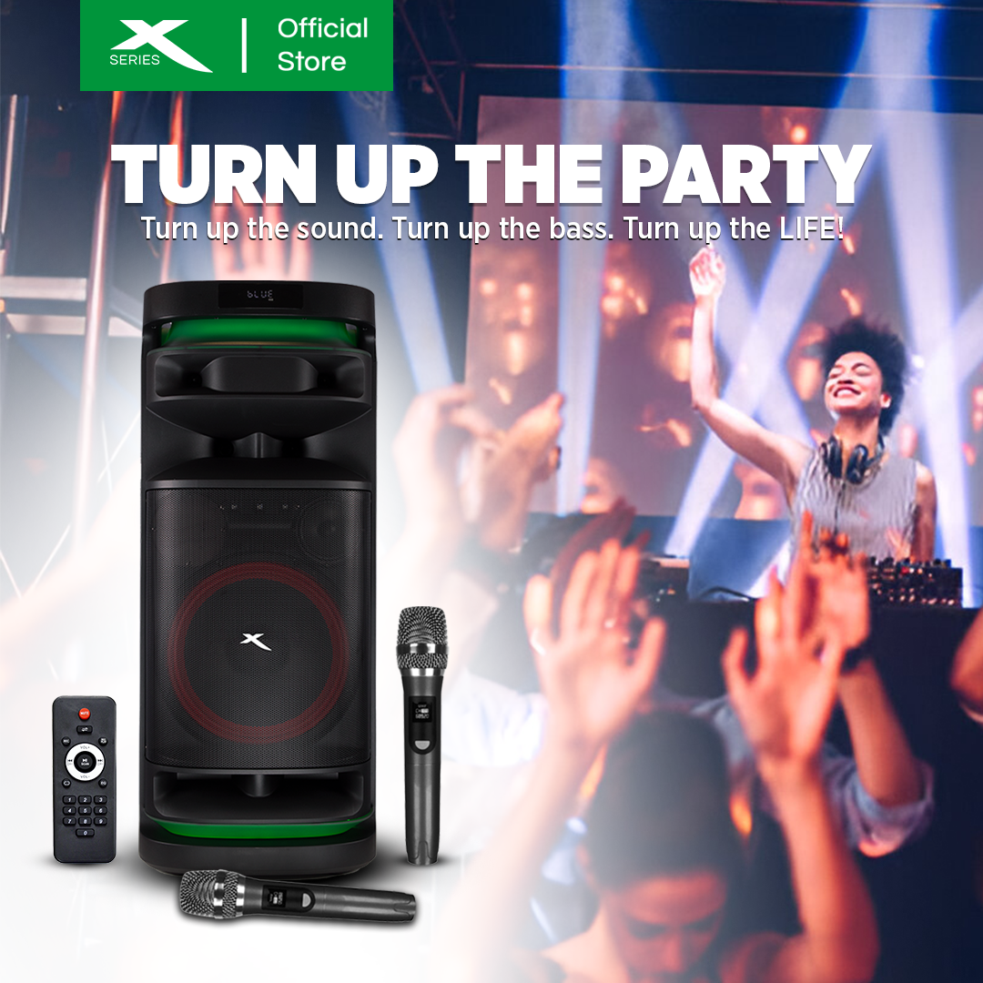 X-SERIES 1000W DJ Speaker with 2 Wireless Mic, Bluetooth, TF Card and Aux Input (X-RAVE08X)