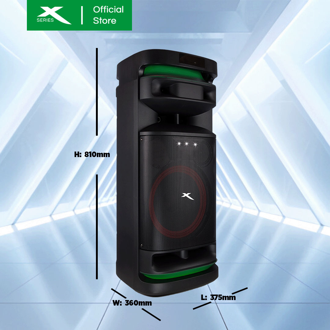 X-SERIES 1200W DJ Speaker with 2 Wireless Mic, Bluetooth, TF Card and Aux Input (X-RAVE10X)